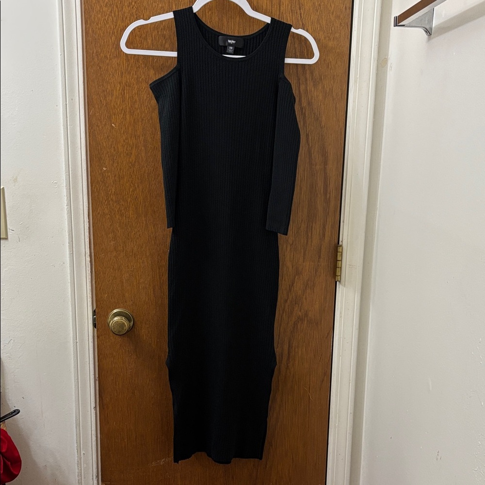 Black Long Sleeve Open Shoulder Sweater Dress